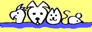 Praxis-Logo: Kakadu, Hund, Katze, Maus